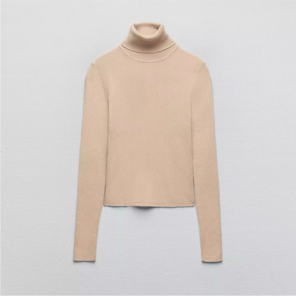 Zara Tan Turtleneck Knit Ribbed Longsleeve